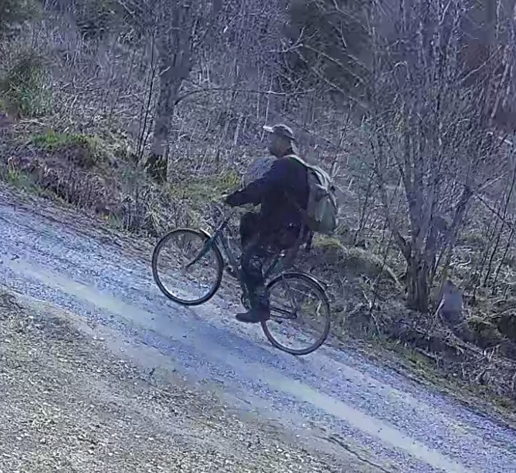 Kuva pyörällä liikkuvasta miehestä, joka on kadonnut.