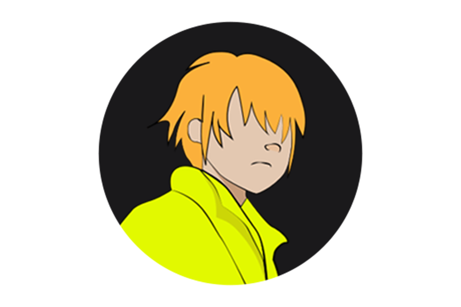 A cartoon character with a yellow shirt on a black background.
