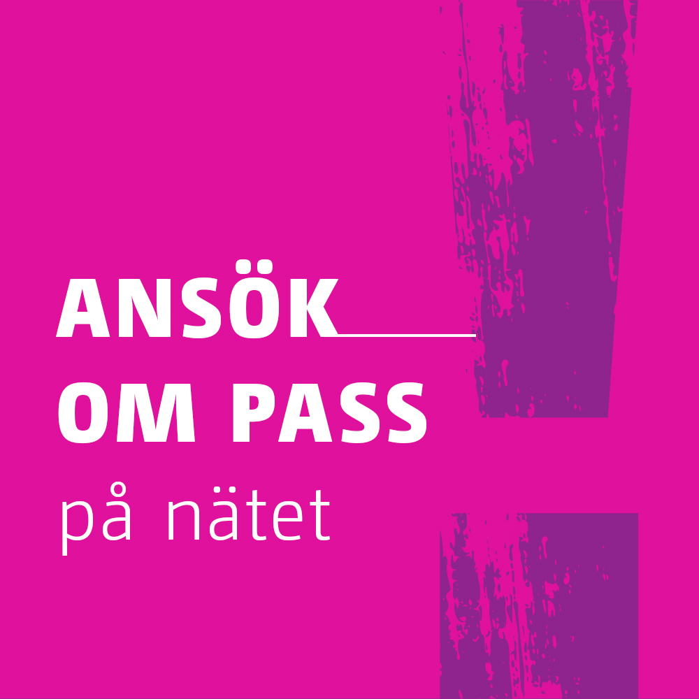 Banner som säger Ansök om pass online.