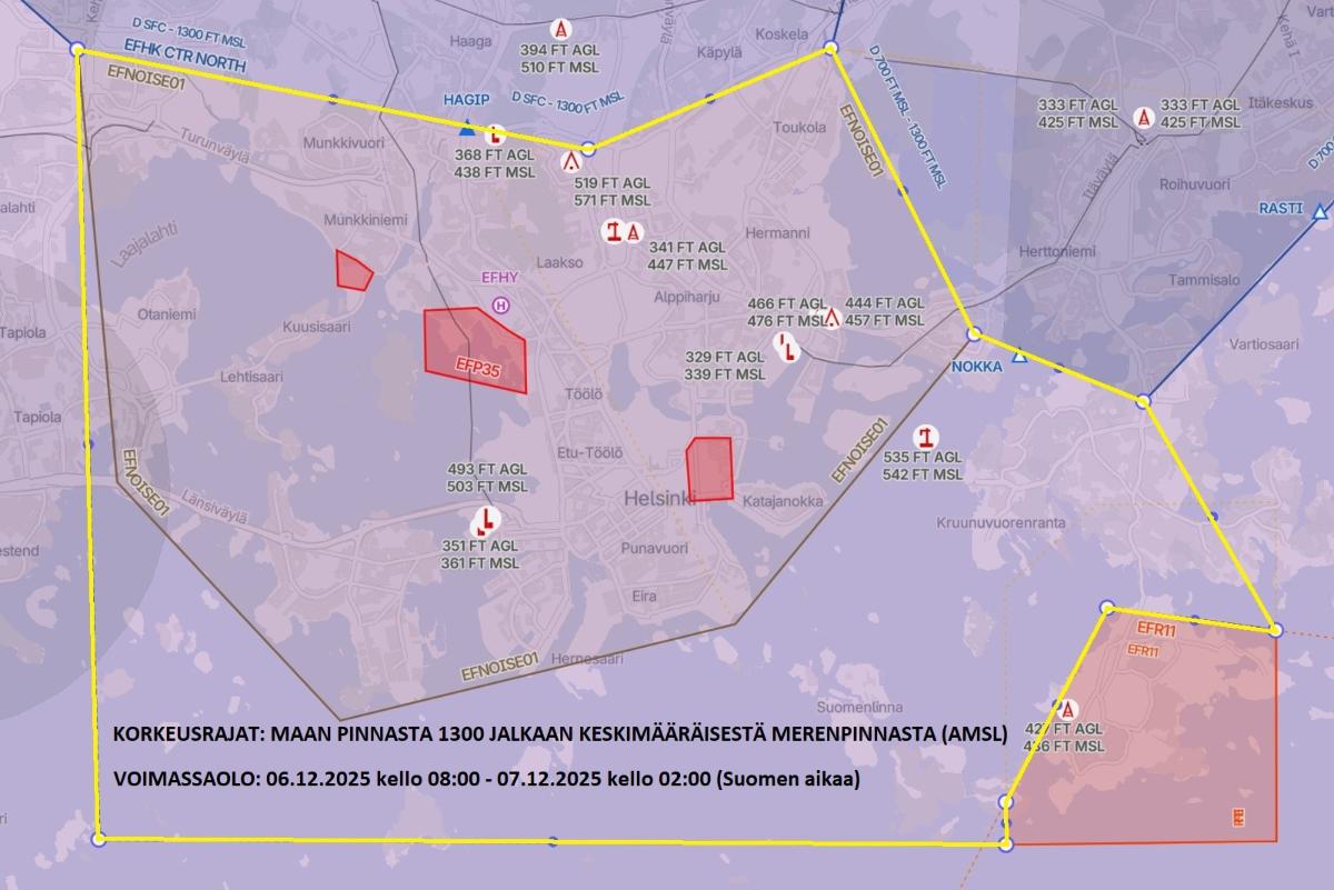 Kuva lentokieltoalueesta