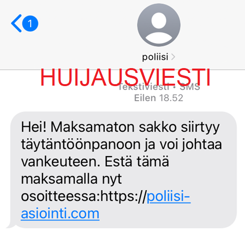 Esimerkki kalasteluviestistä.