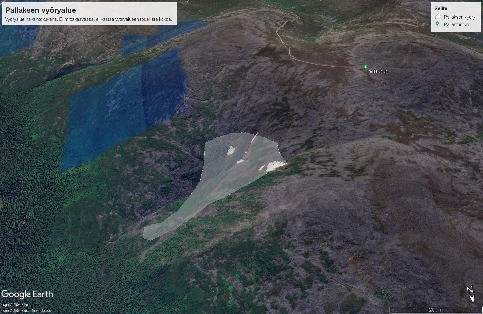 Havainnekuva Pallaksen lumivyöryalueesta.